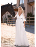 Beaded Ivory Pleated Chiffon V Back Simple Boho Wedding Dress